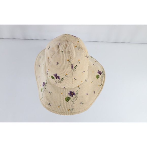 Vintage 90s Streetwear Distressed Floral Flower Corduroy Bucket Sun Hat Womens